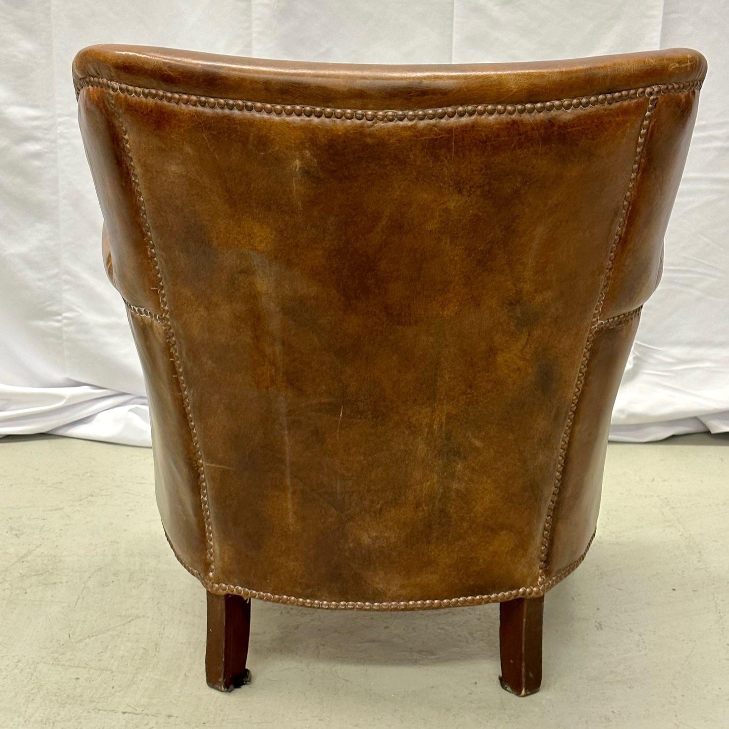 Pair of Petite Distressed Leather Club / Lounge / Arm Chairs, Danish Style 8