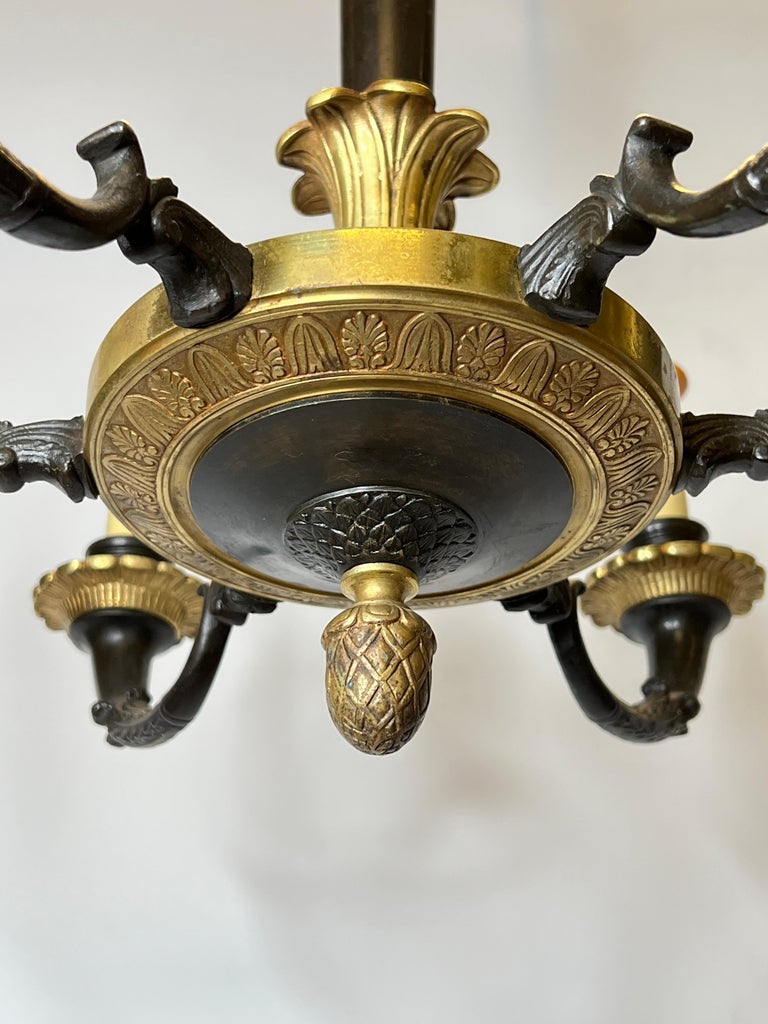 Pair of Petite Empire Style Patinated and Gilt Bronze Chandeliers For ...