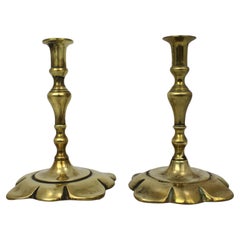 Pair of Petite English Brass Petal-Base Candlesticks, circa 1900