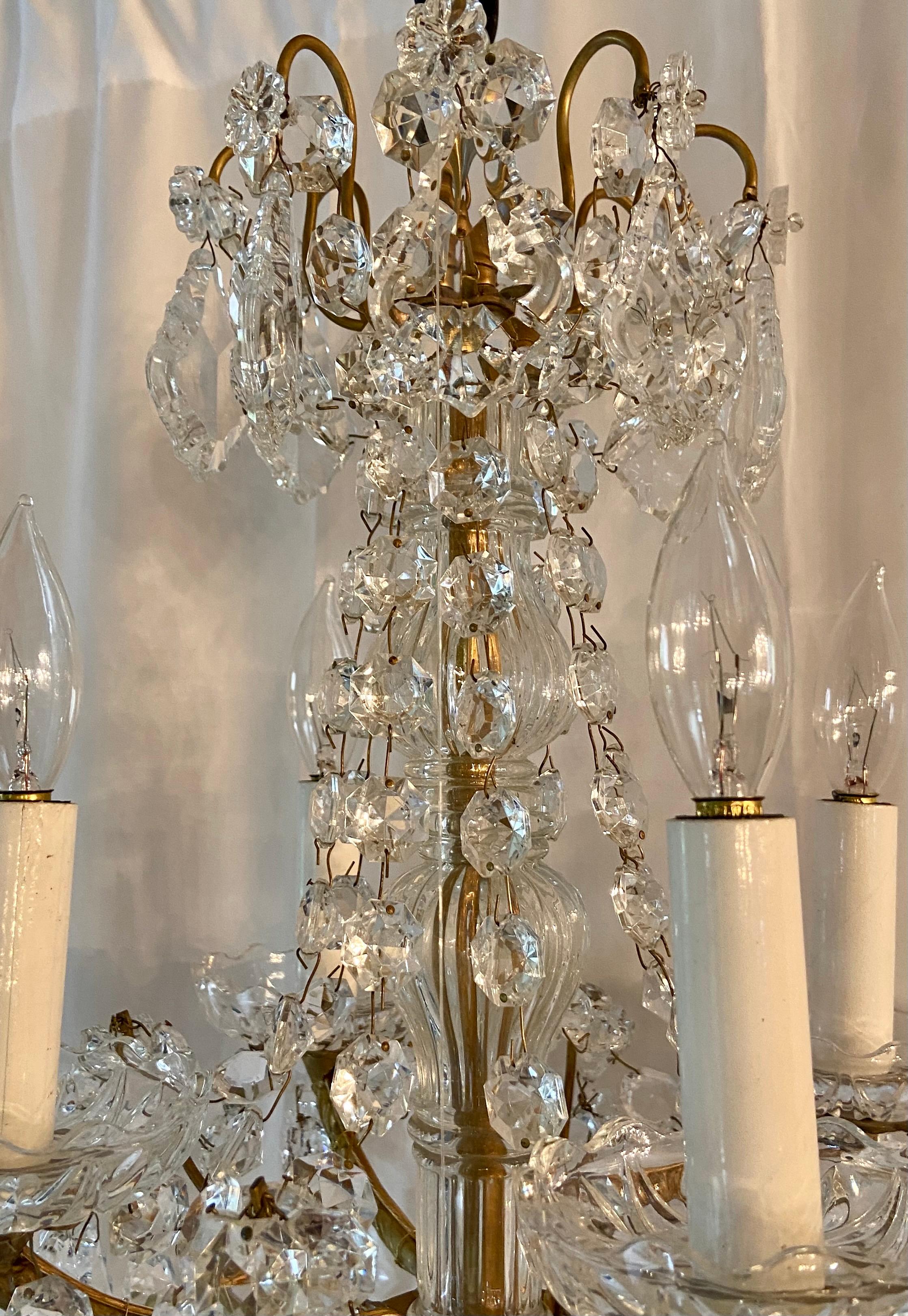 French Pair of Petite Estate Crystal and Gold Bronze Chandeliers, Circa 1930-1940