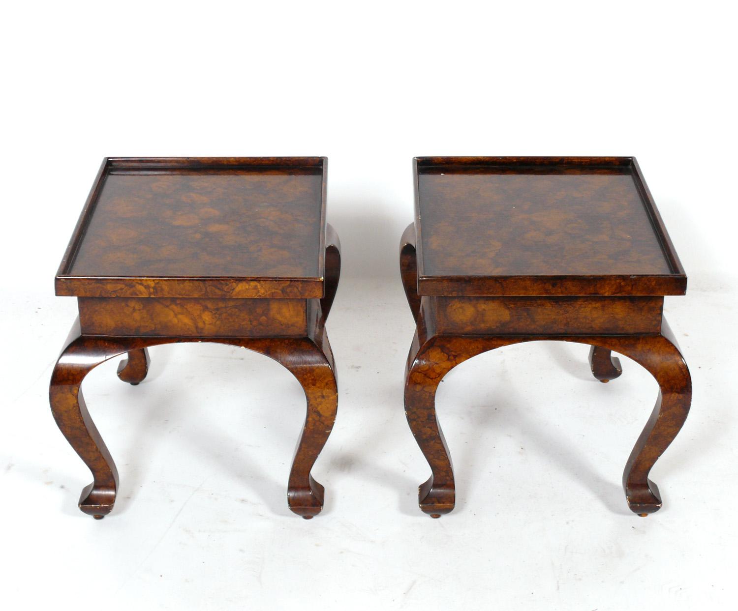 American Pair of Petite Faux Tortoiseshell End Tables For Sale