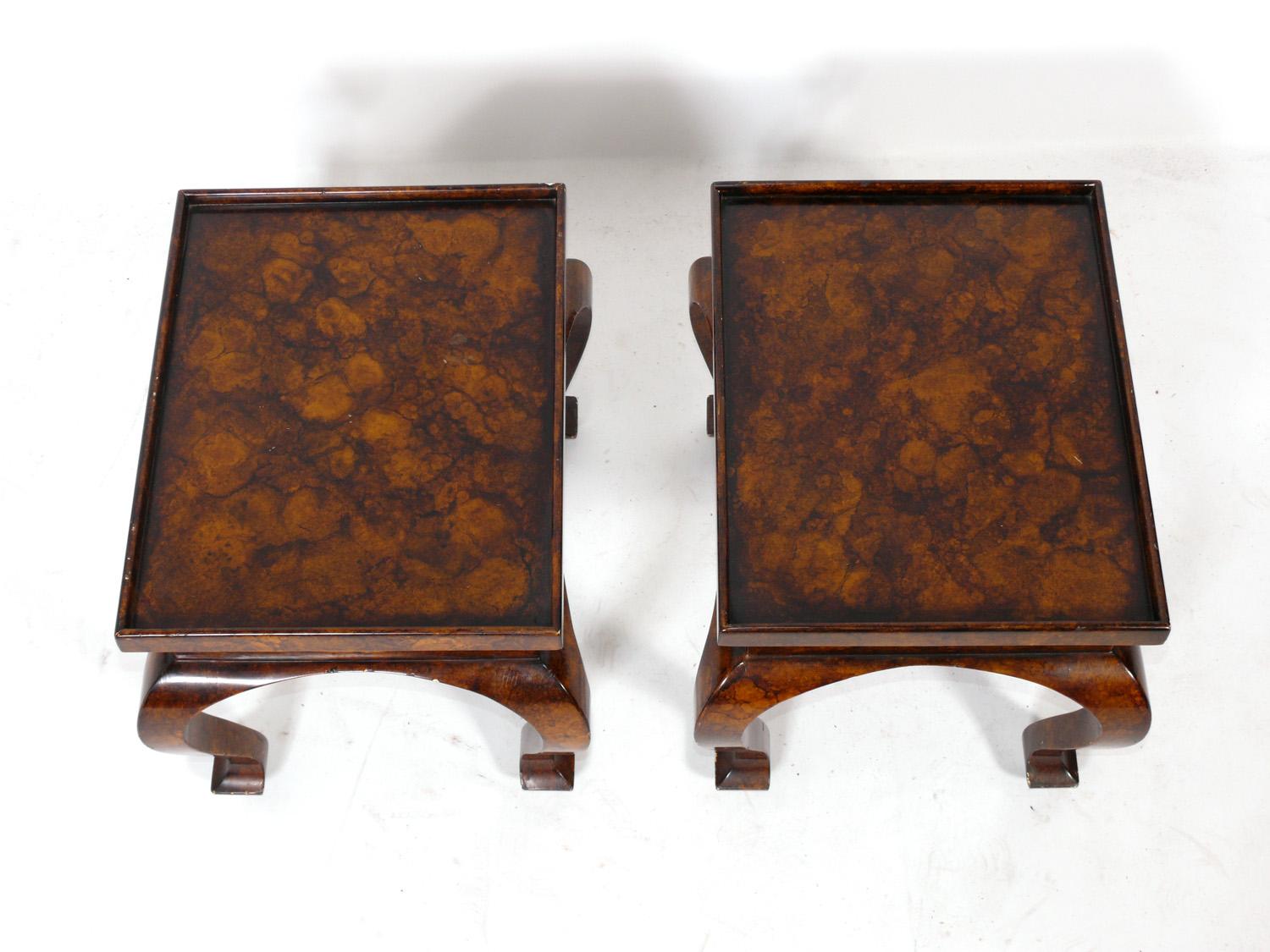 Painted Pair of Petite Faux Tortoiseshell End Tables For Sale