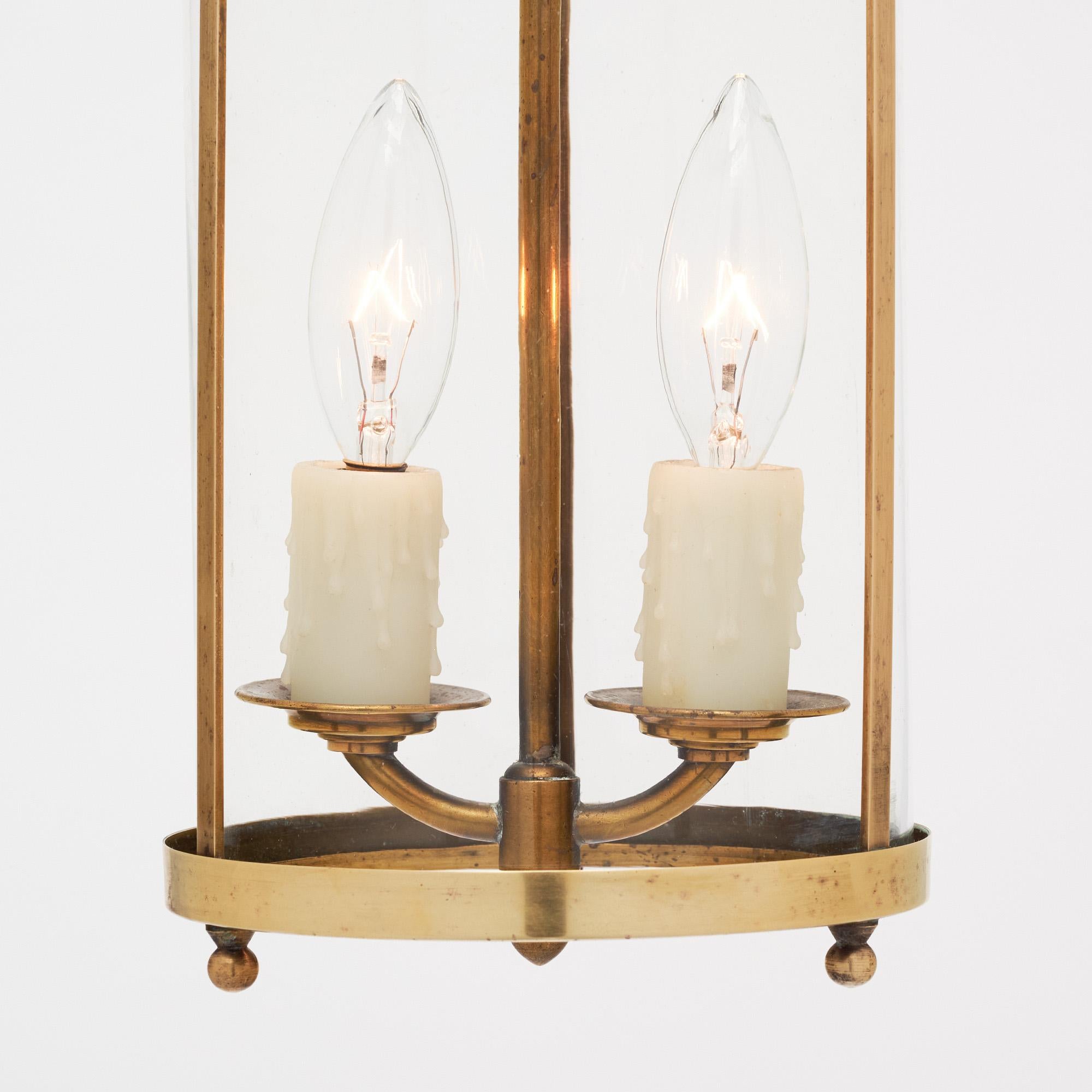 Early 20th Century Pair of Petite French Antique Brass Lanterns For Sale