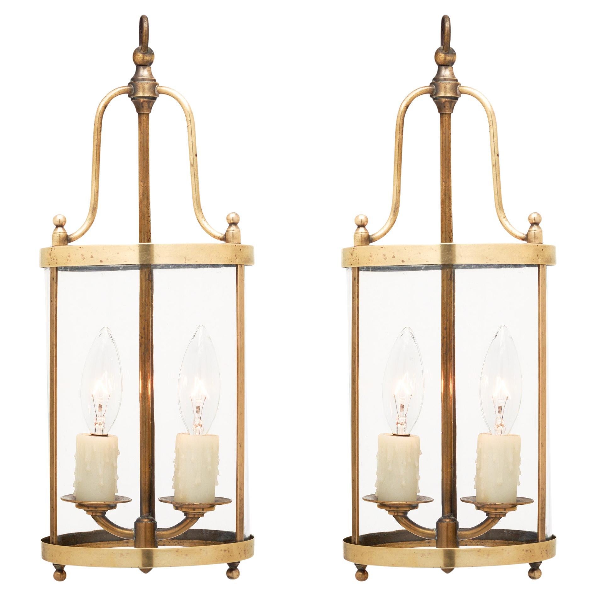 Pair of Petite French Antique Brass Lanterns For Sale