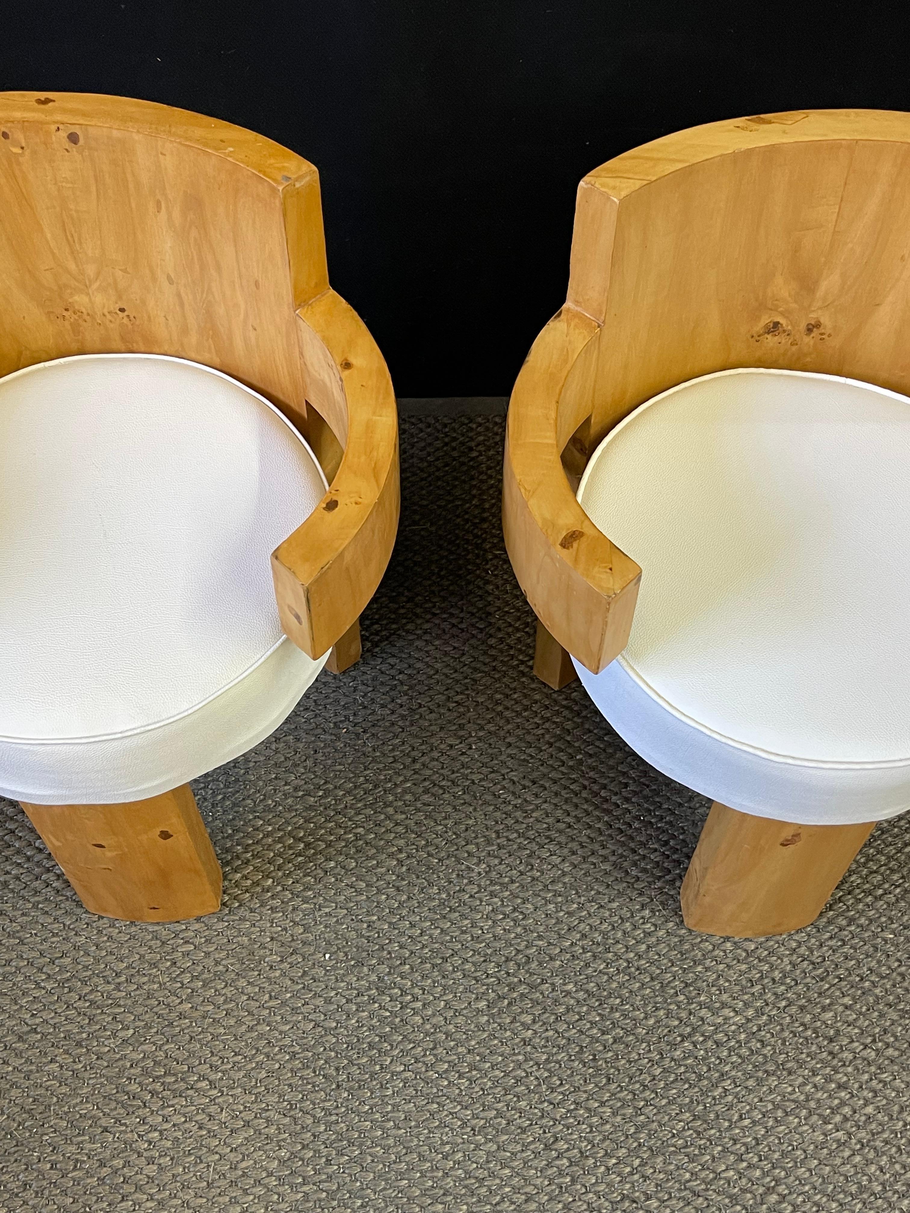 20th Century Pair of Petite French Art Deco Style Barrel Chairs