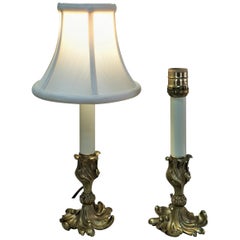  Pair of Petite French Bronze Candlesticks Table Lamps