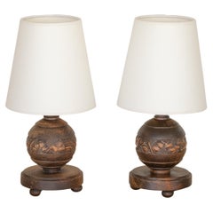 Pair of Petite French Carved Ball Lamps