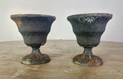Neoclassical Cast Iron Urns, Distressed Finish, France, 20th Century