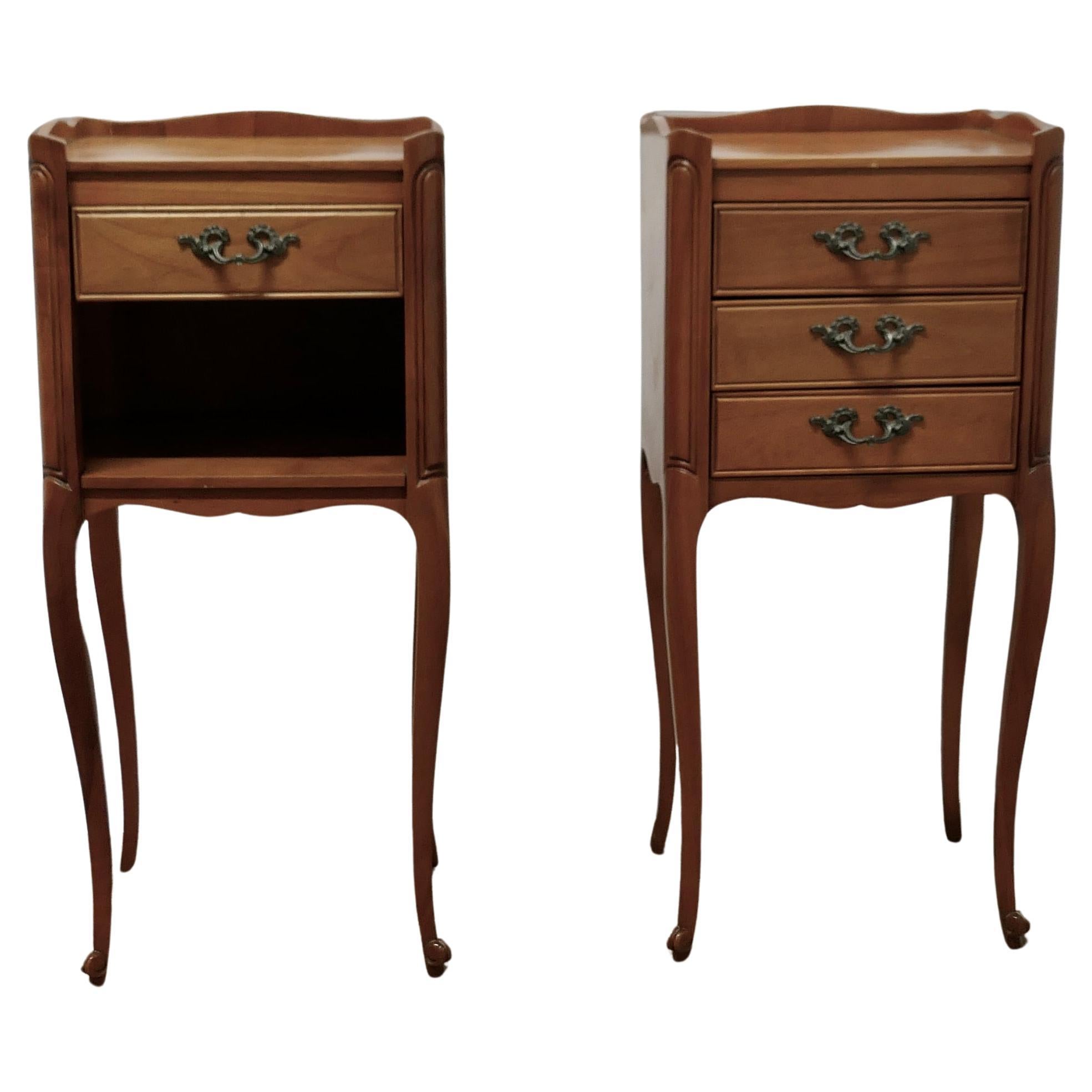 Pair of Petite French Cherry Wood Bedside Cabinets or Tables    For Sale