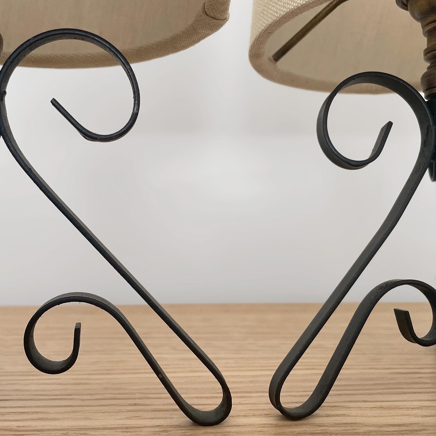 Pair of Petite French Iron Table Lamps 5