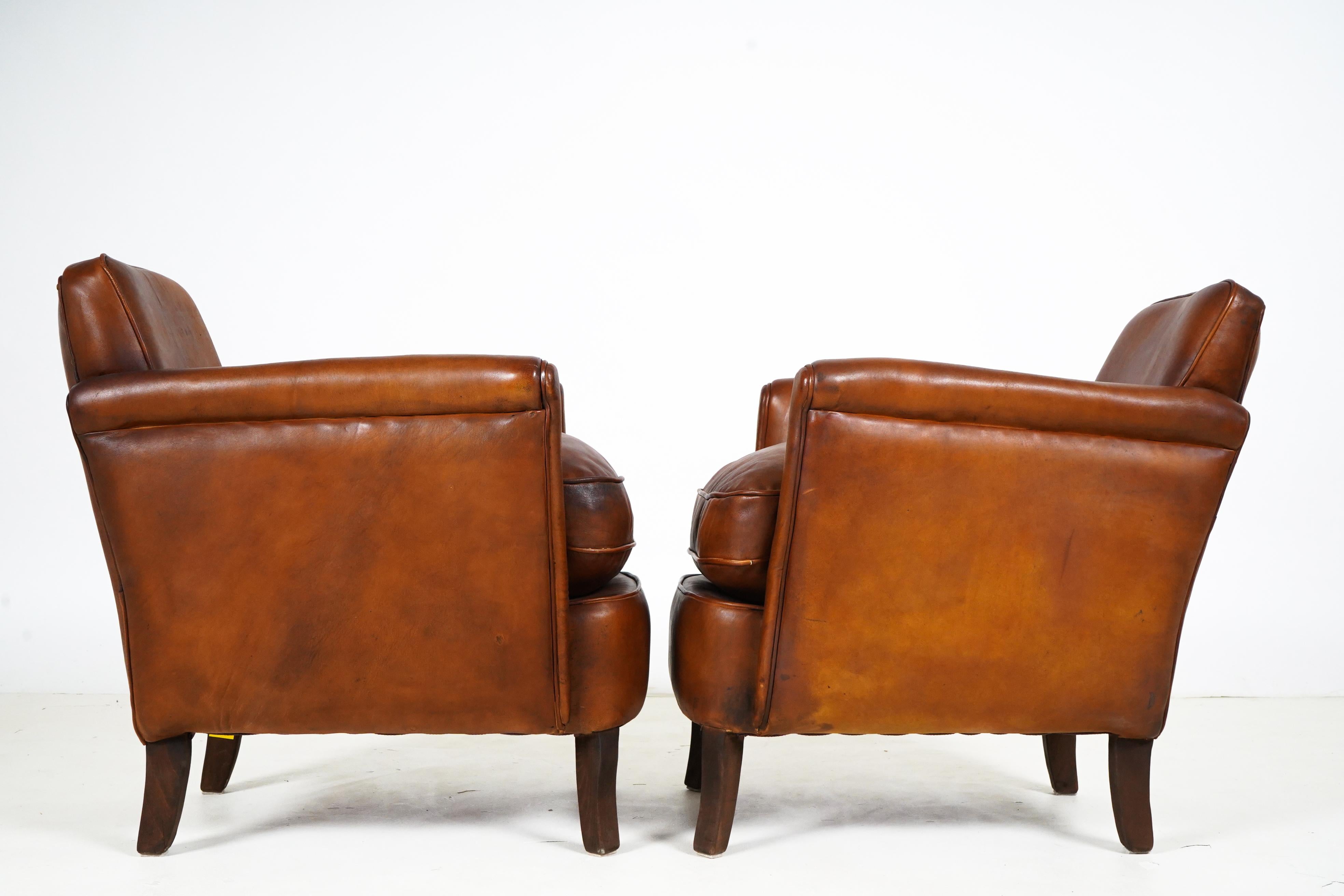 Pair of Petite French Leather Club Chairs In Good Condition In Chicago, IL