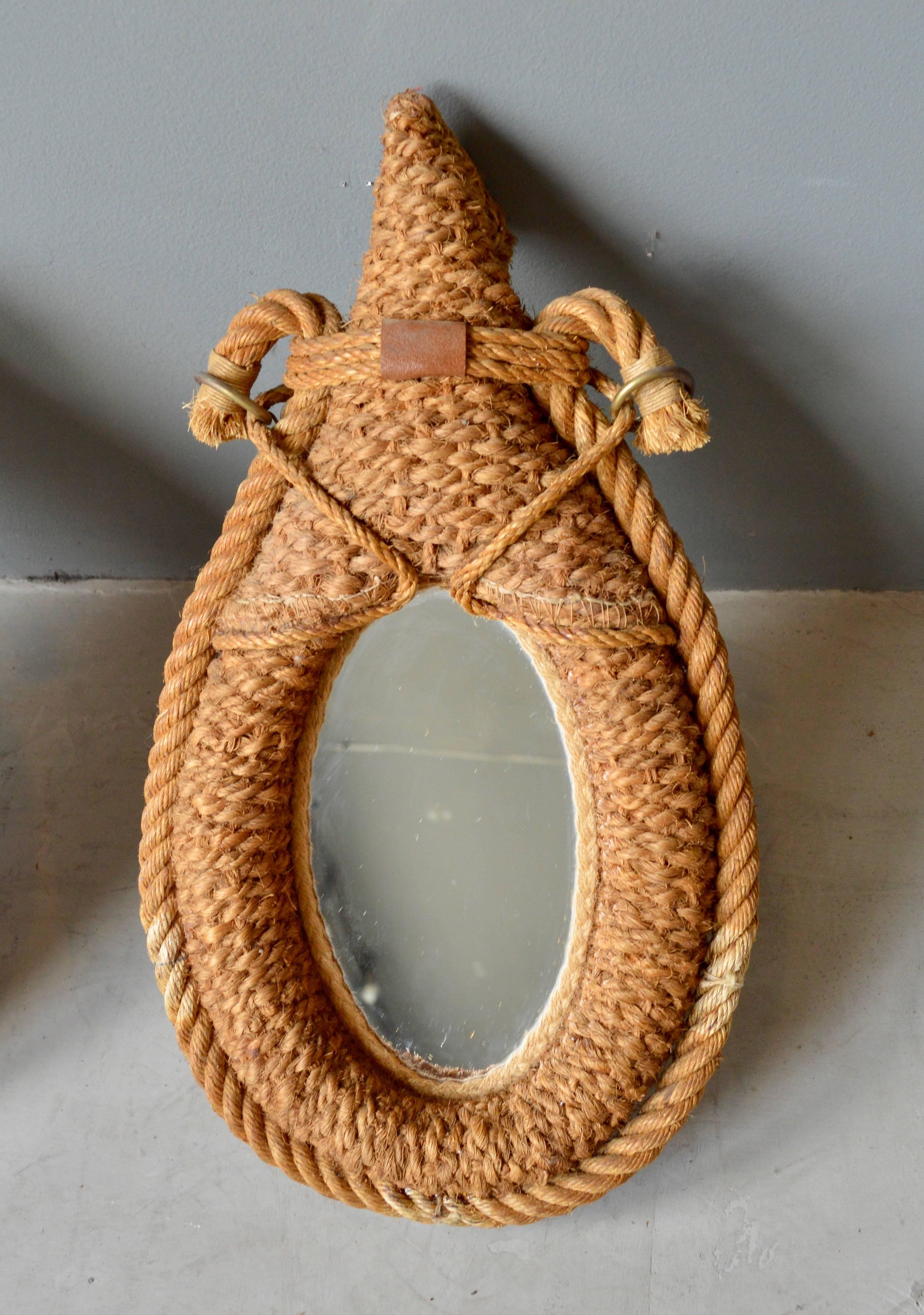 Pair of Petite French Rope Mirrors in the Style of Audoux and Minet In Excellent Condition In Los Angeles, CA