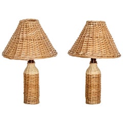 Pair of Petite French Wicker Bottle Lamps