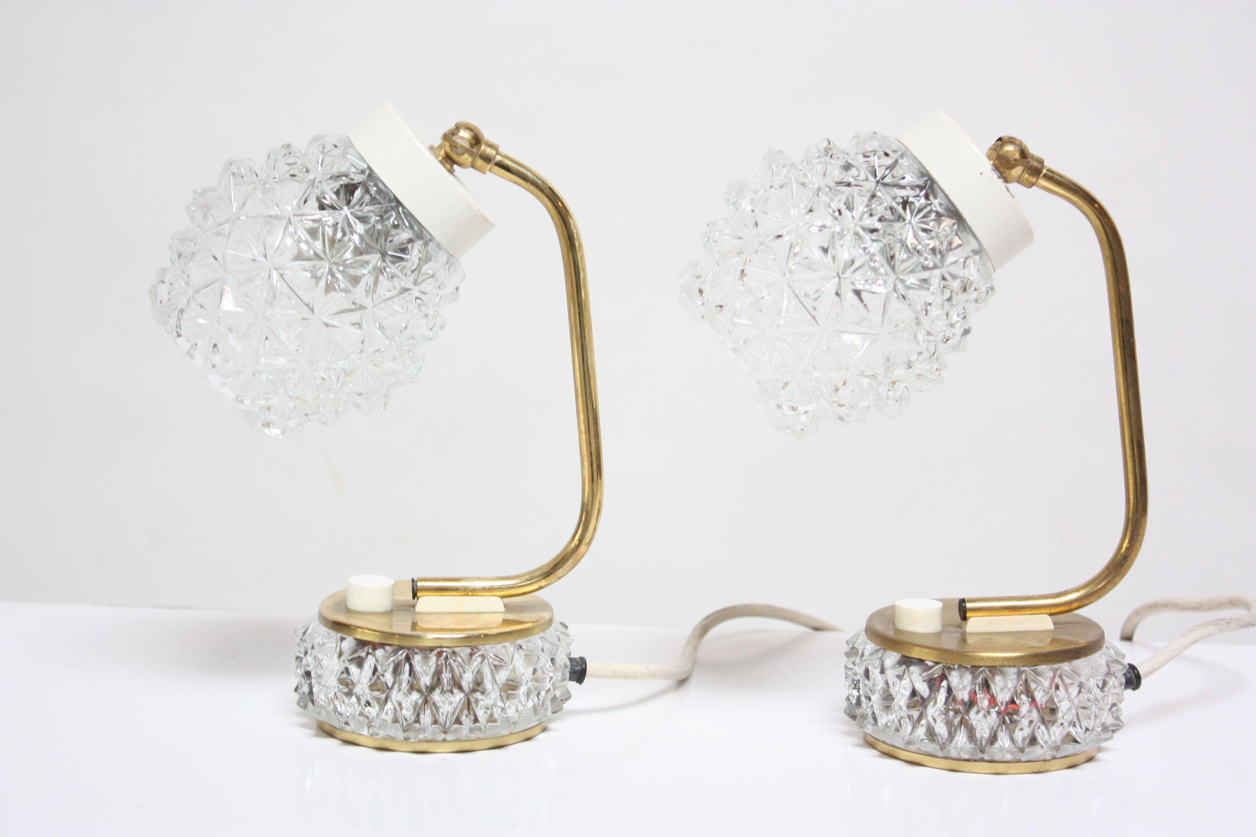 Pair of Petite German Table Lamps in Crystal and Brass In Good Condition In Brooklyn, NY