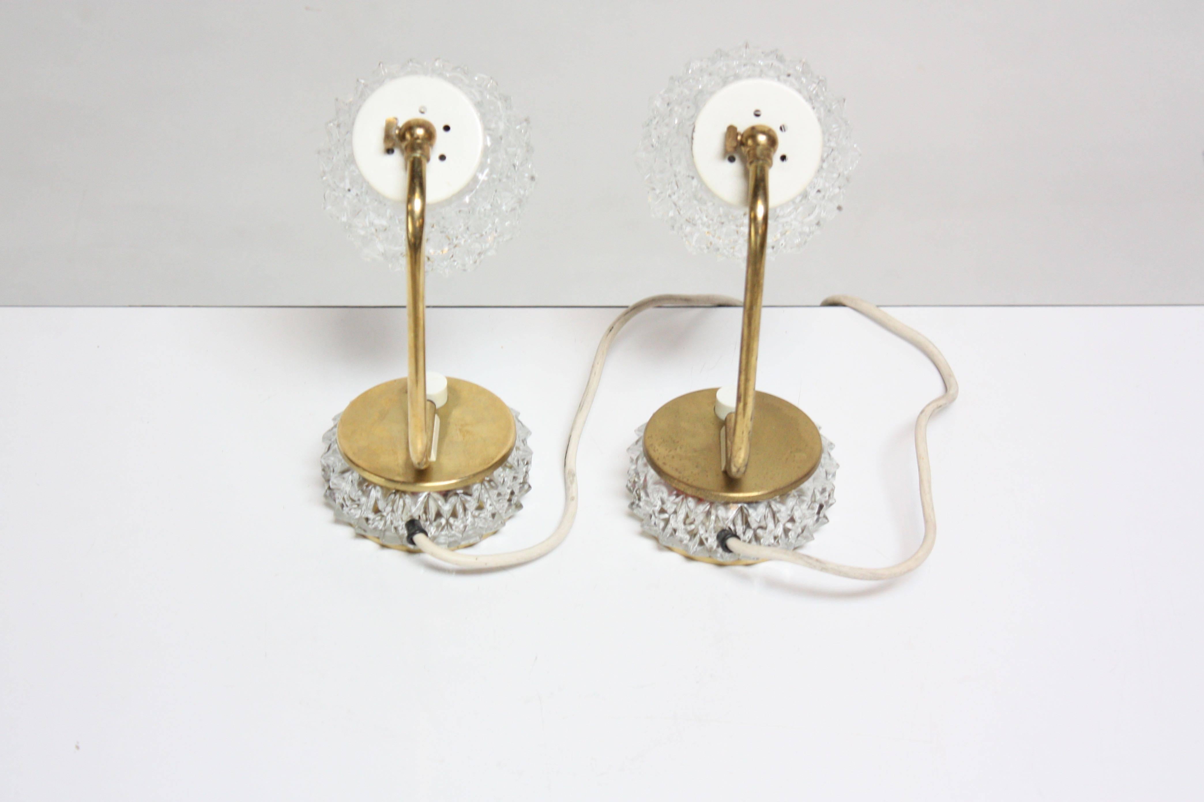 Mid-20th Century Pair of Petite German Table Lamps in Crystal and Brass