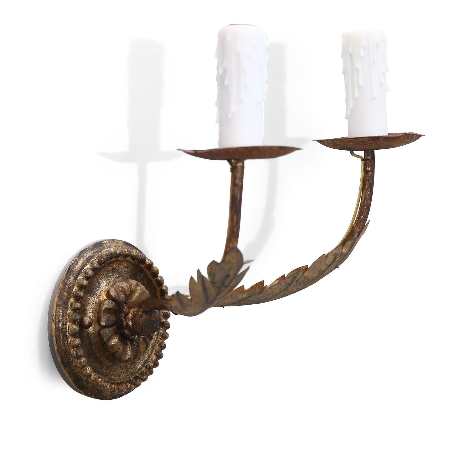 French Provincial Pair of Petite Gilt-Tole French Sconces
