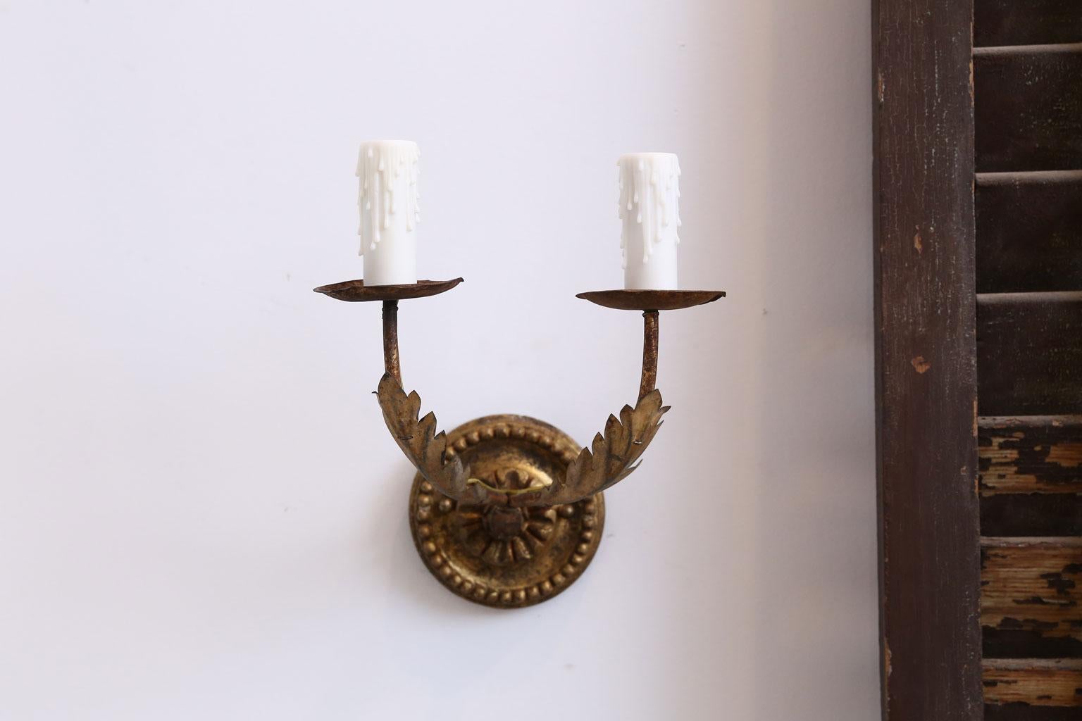 20th Century Pair of Petite Gilt-Tole French Sconces
