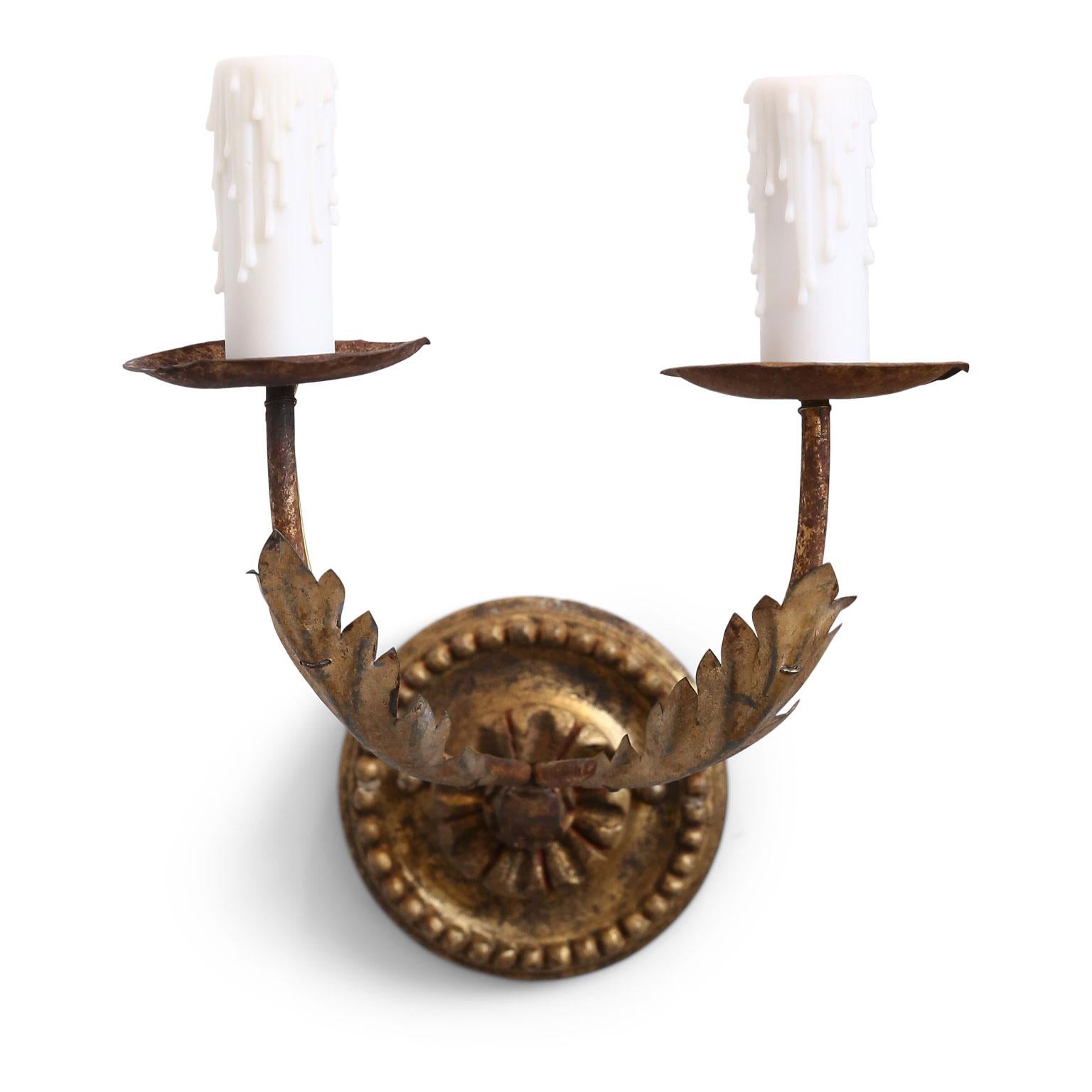 Pair of Petite Gilt-Tole French Sconces 2