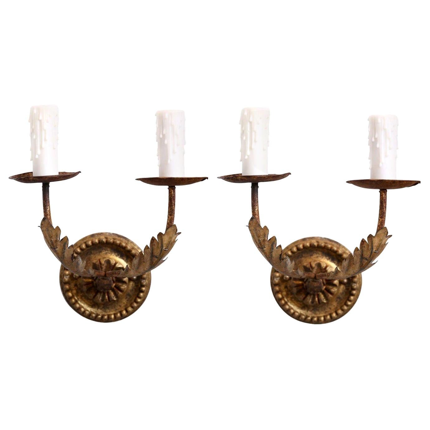 Pair of Petite Gilt-Tole French Sconces