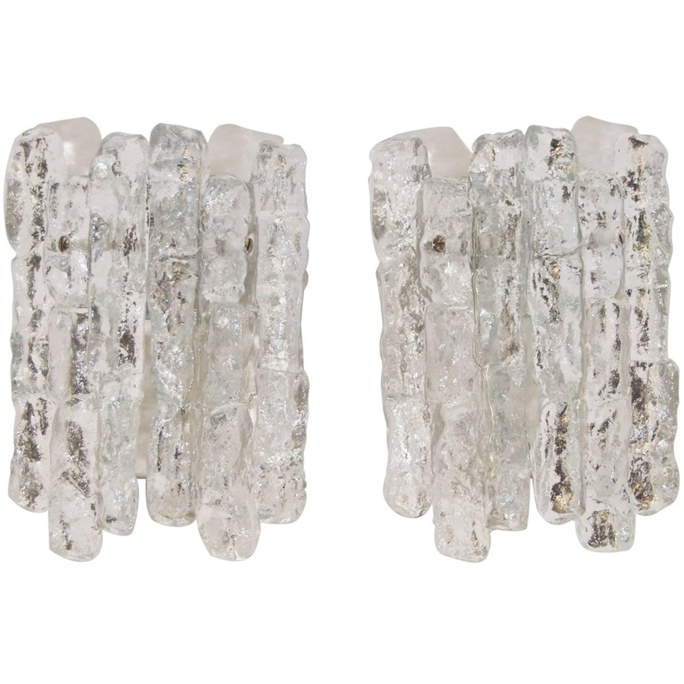 Pair of Petite Ice Glass Kalmar Sconces (Four Available) For Sale