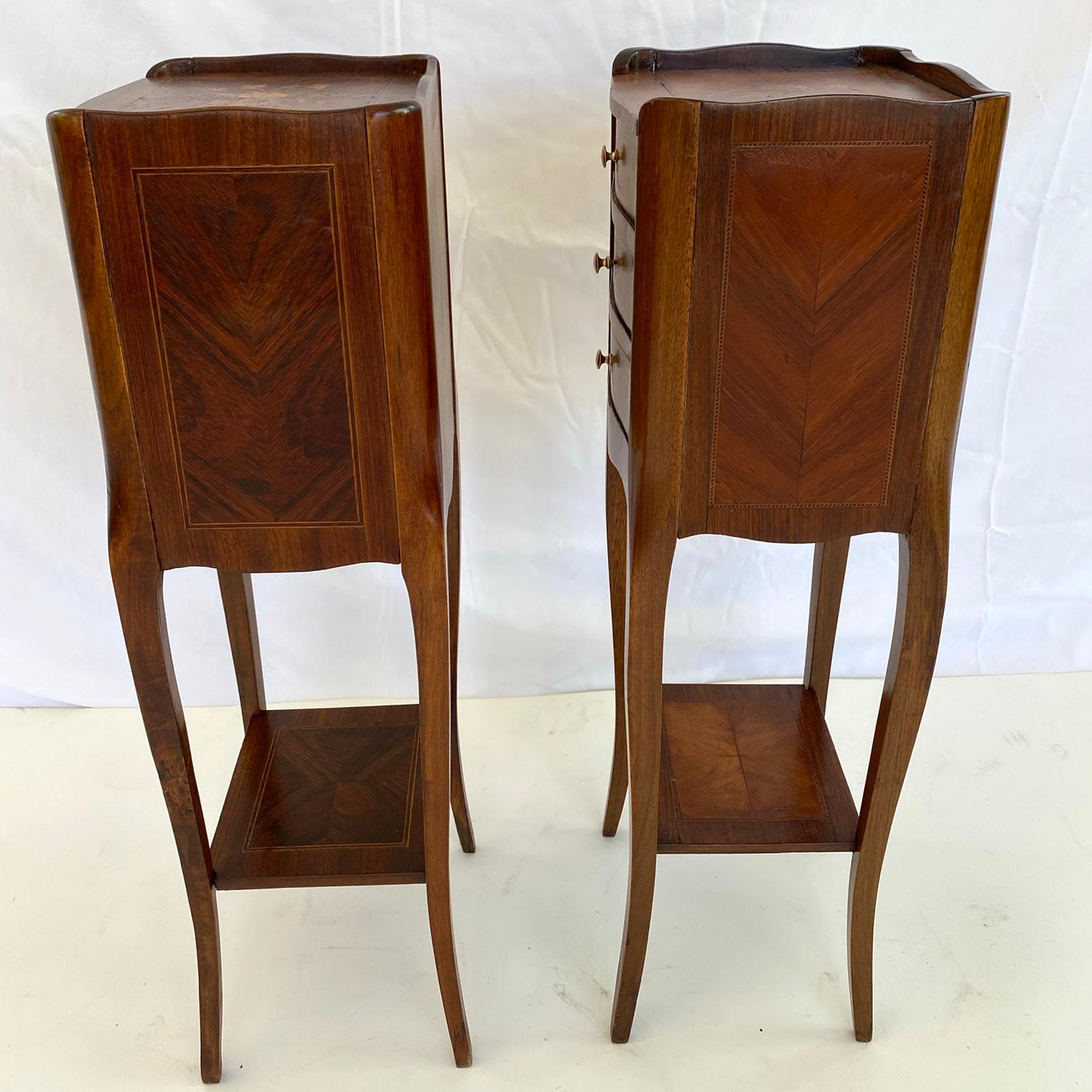 Inlay Pair of Petite Inlaid Candlestand Bedside Chests