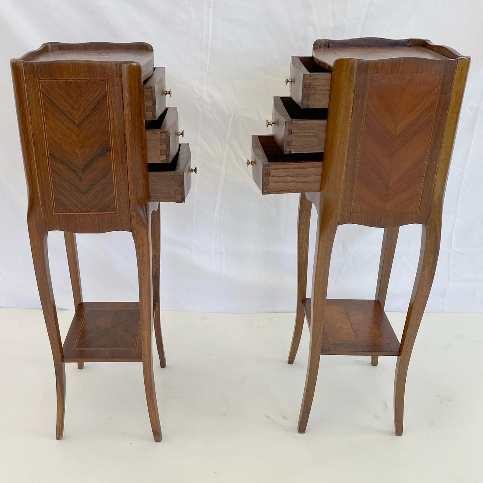Pair of Petite Inlaid Candlestand Bedside Chests 1