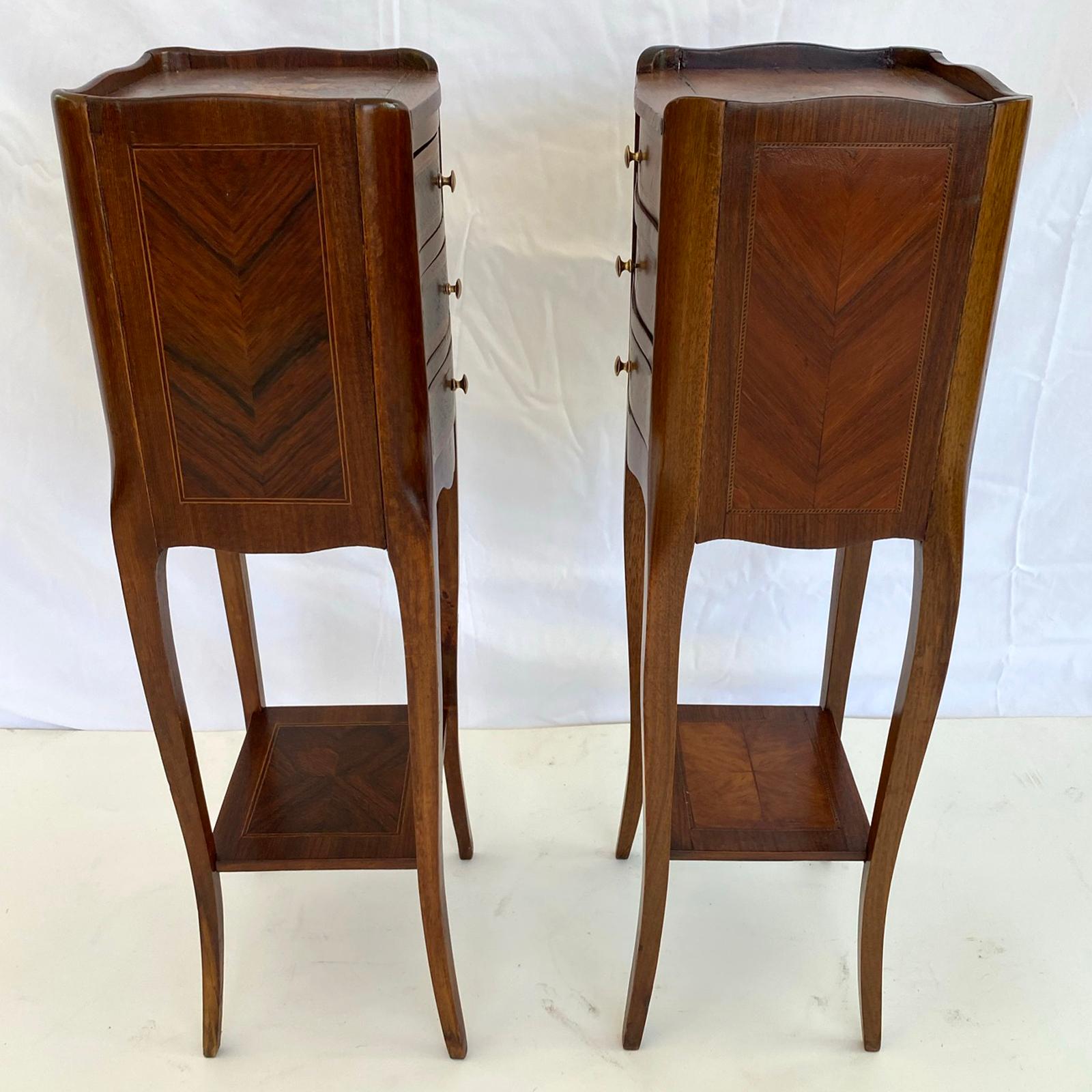 Pair of Petite Inlaid Candlestand Bedside Chests 2