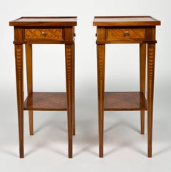 Pair of Petite Italian Two-Tier Marquetry Side Tables