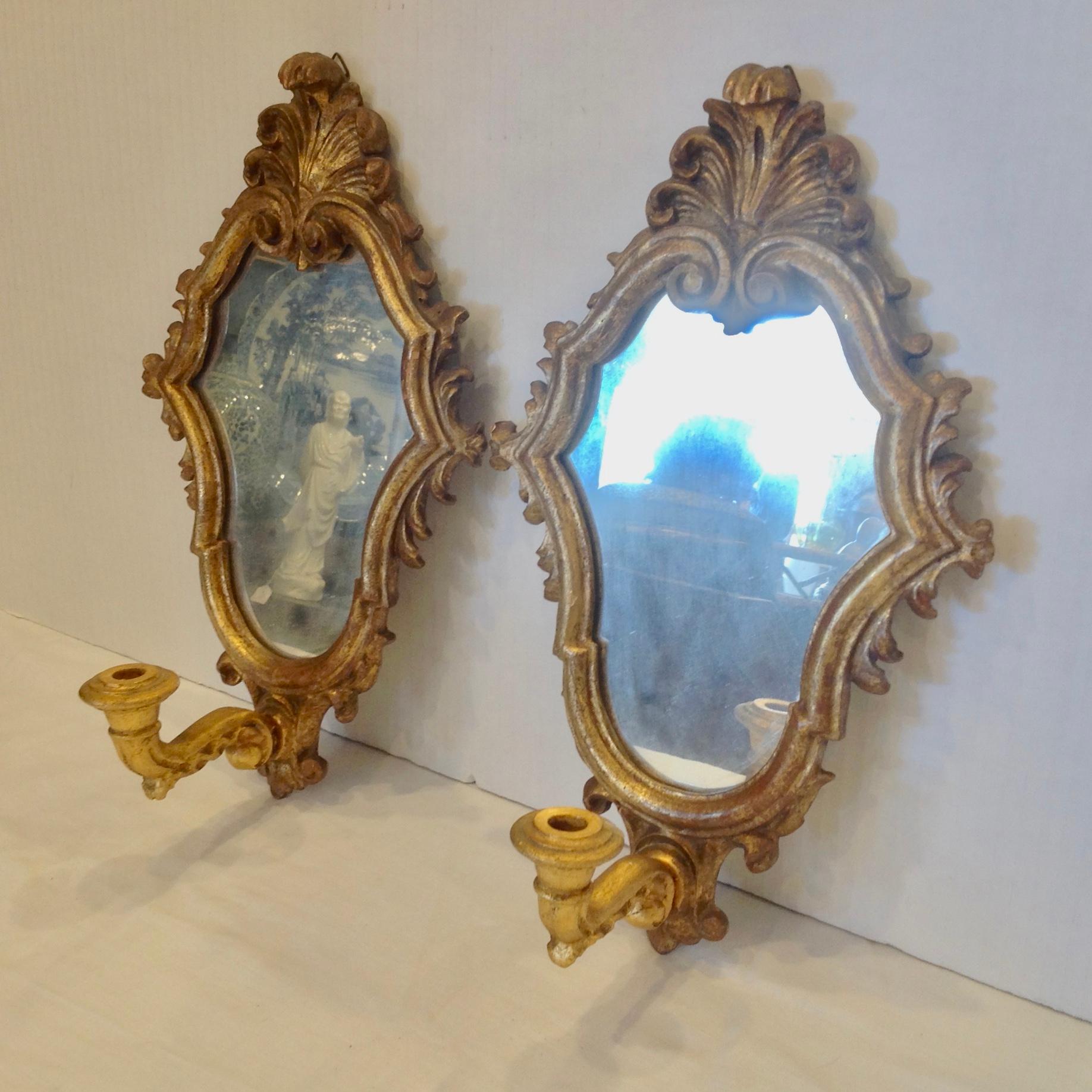 Pair of Petite Italian Mirrored Sconces In Good Condition In West Palm Beach, FL