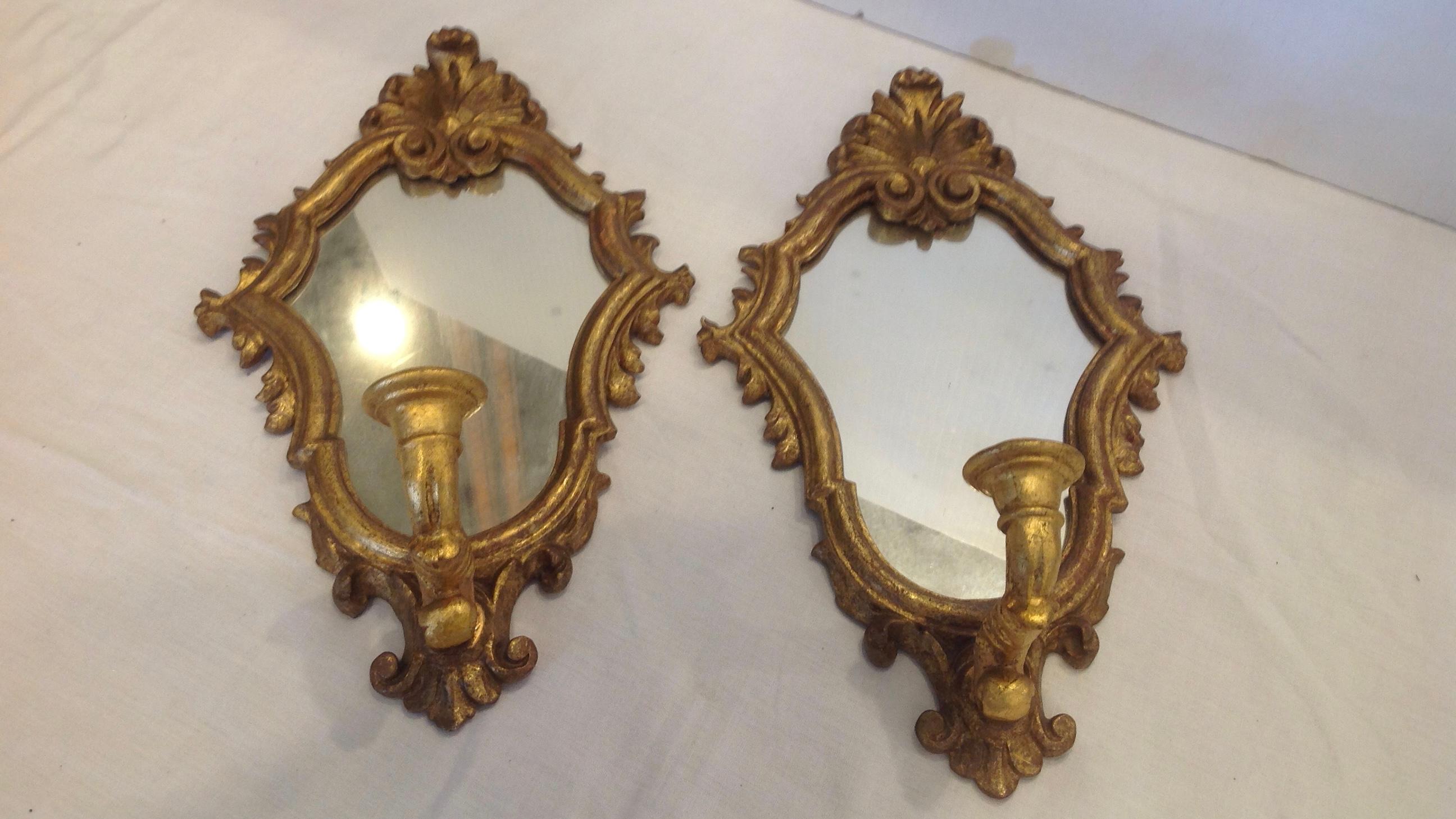 Mid-20th Century Pair of Petite Italian Mirrored Sconces