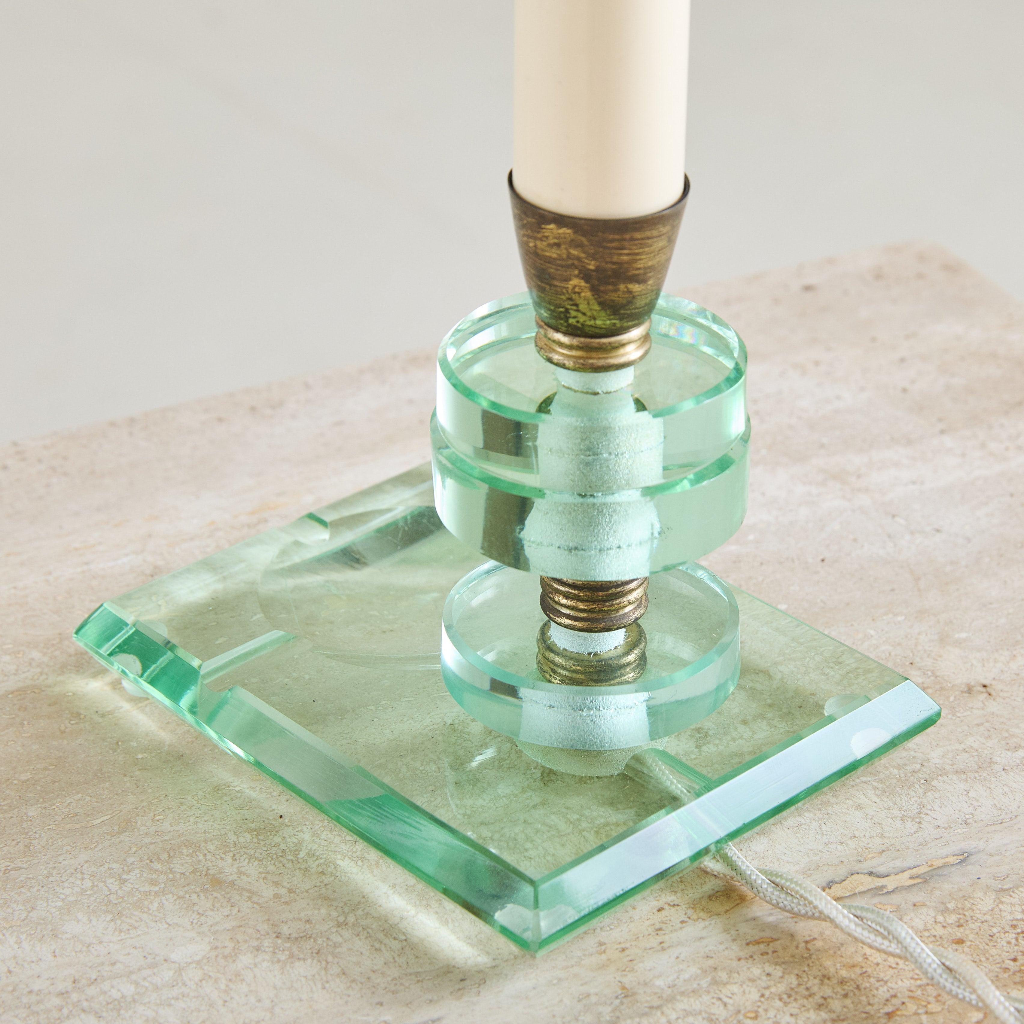 Mid-20th Century Pair of Petite Italian Murano Glass + Brass Table Lamps, 1950s For Sale