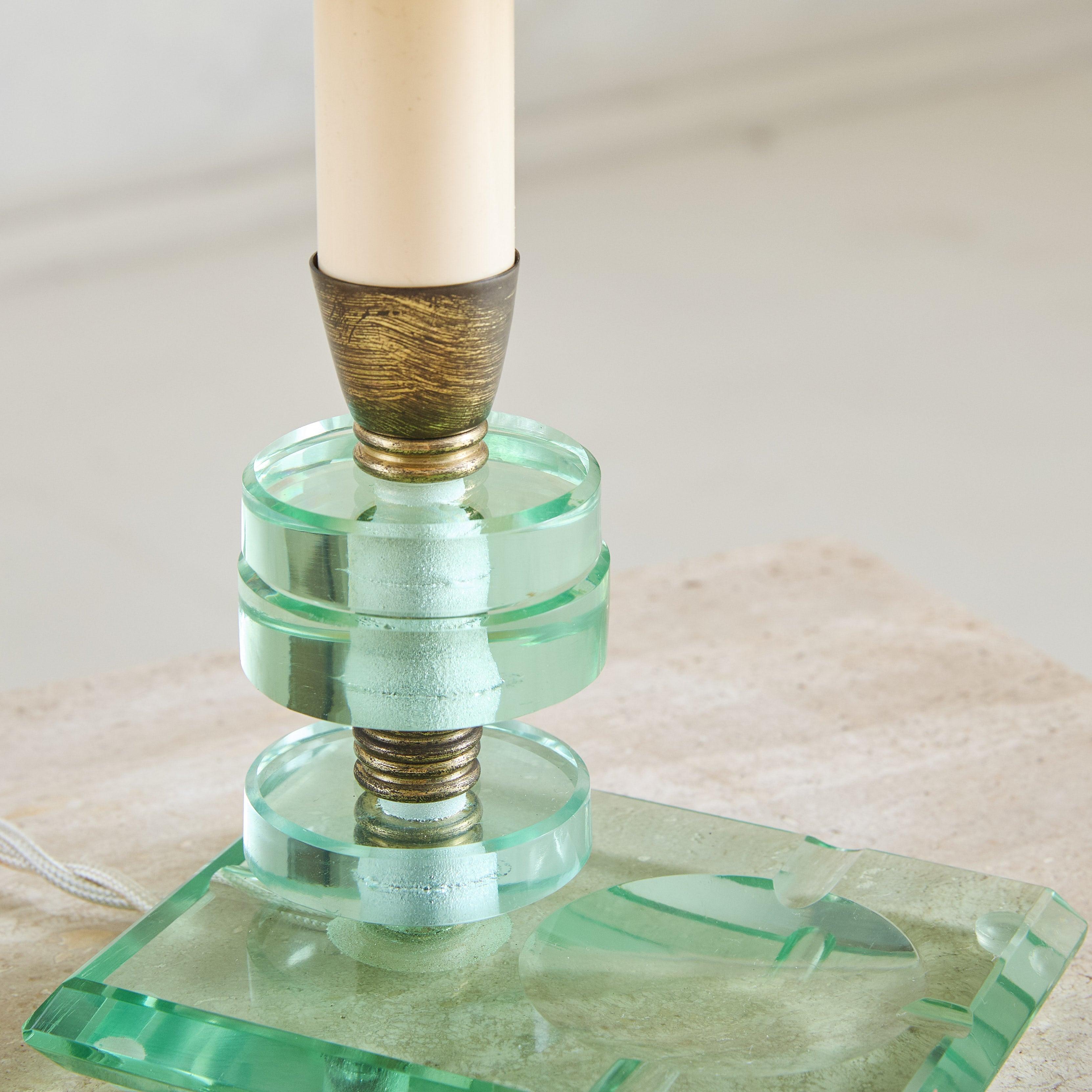 Pair of Petite Italian Murano Glass + Brass Table Lamps, 1950s For Sale 1