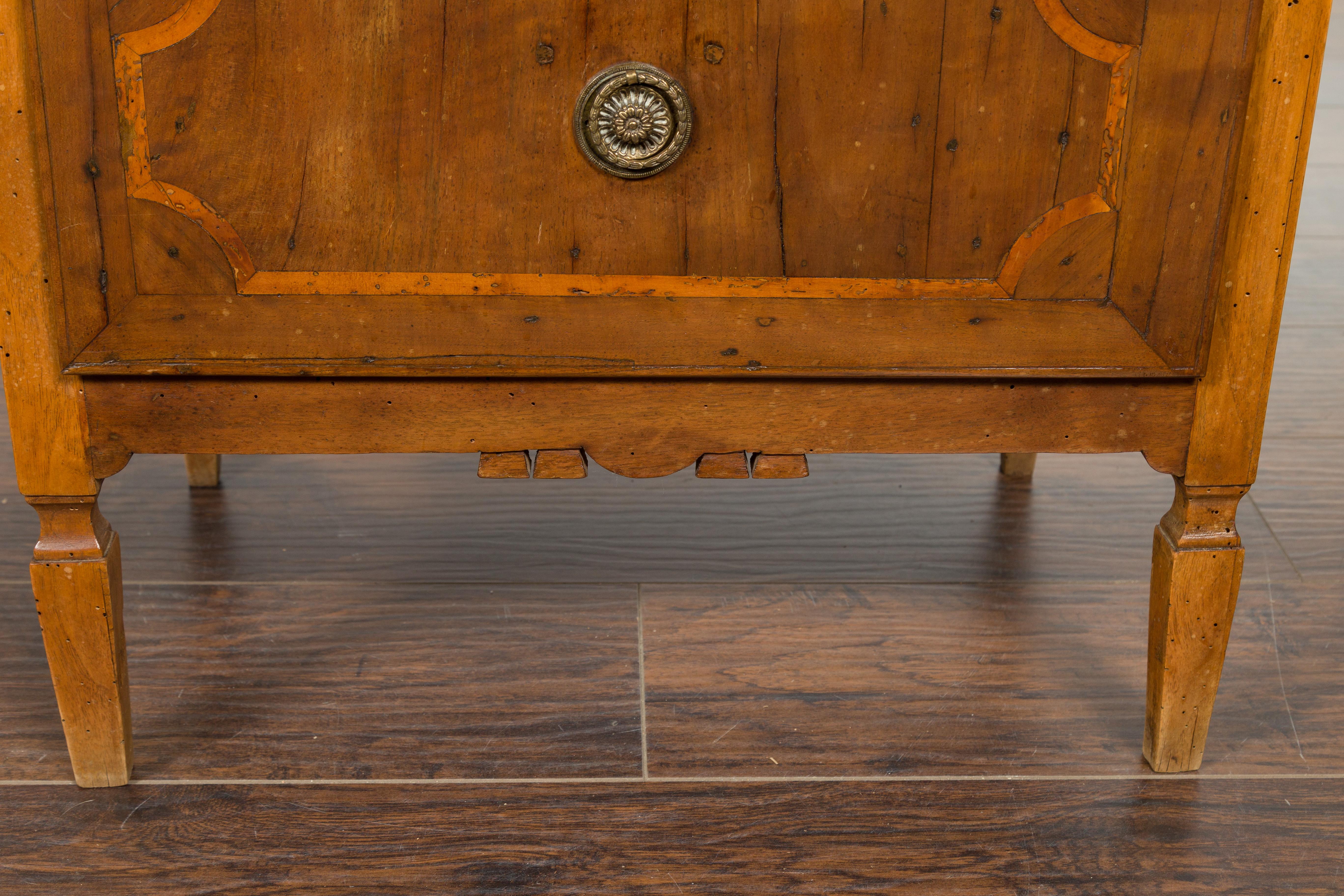 Pair of Petite Italian Walnut Two-Drawer Chests with Banding and Carved Aprons For Sale 4