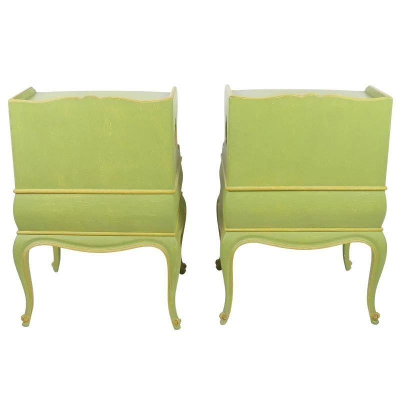Pair of Petite Lime Green Painted French Night Stands In Good Condition For Sale In Locust Valley, NY