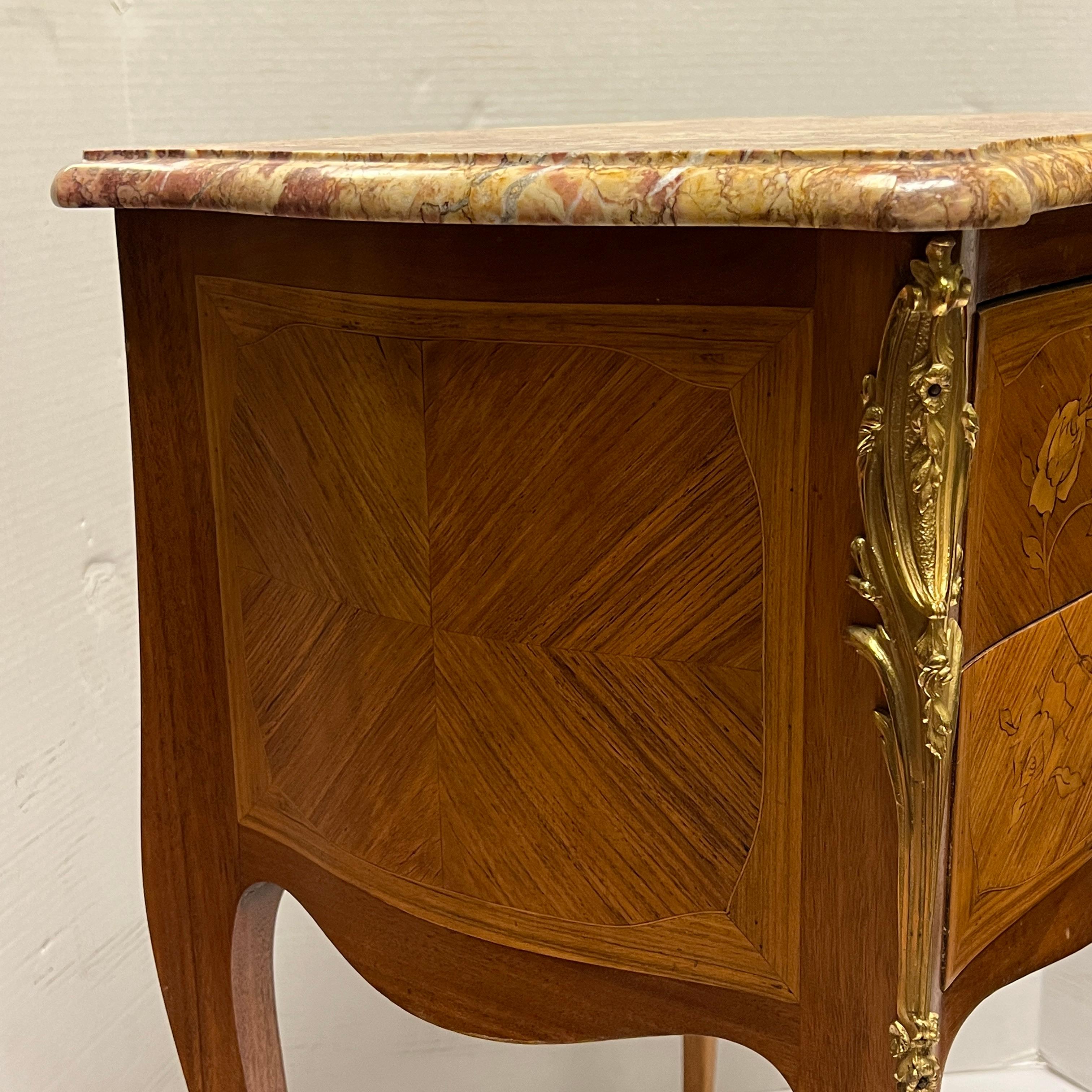 Pair of Petite Louis XV Style Marble Top End Tables For Sale 4