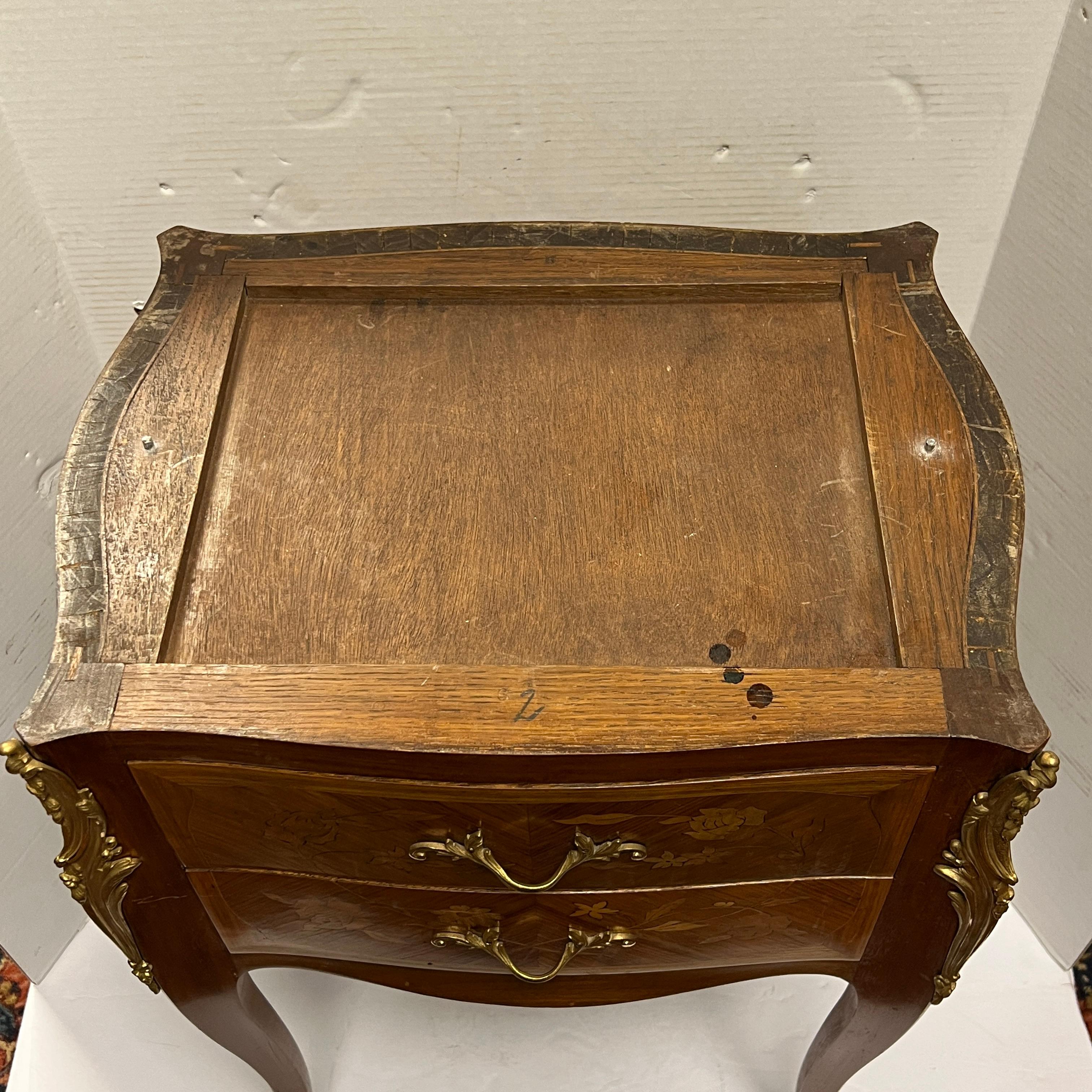 Pair of Petite Louis XV Style Marble Top End Tables For Sale 8