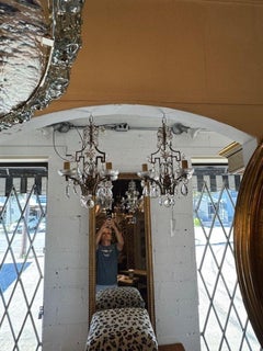 Pair of Petite Maison Bagues Silver Leaf and Crystal Chandeliers