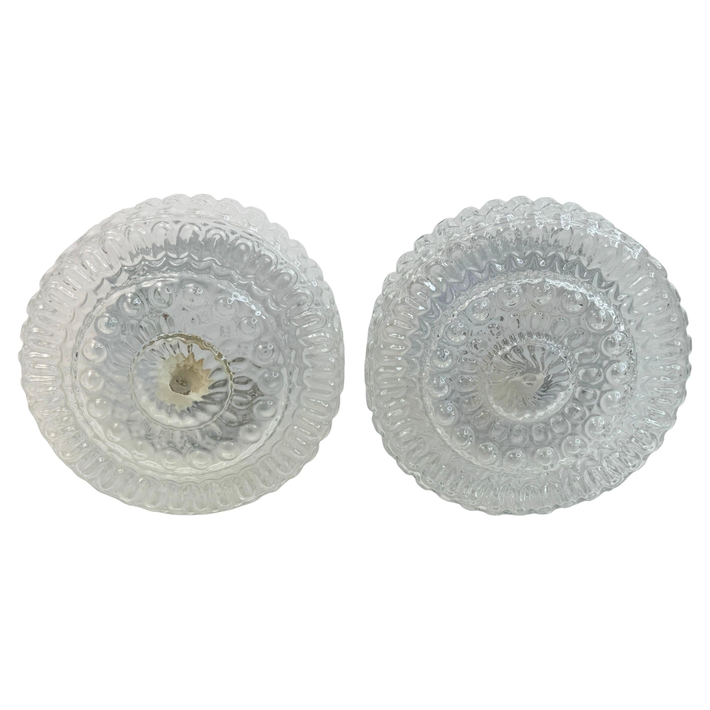 Pair of Petite Massive Lighting Flush Mount Ceiling Lights, 1970s