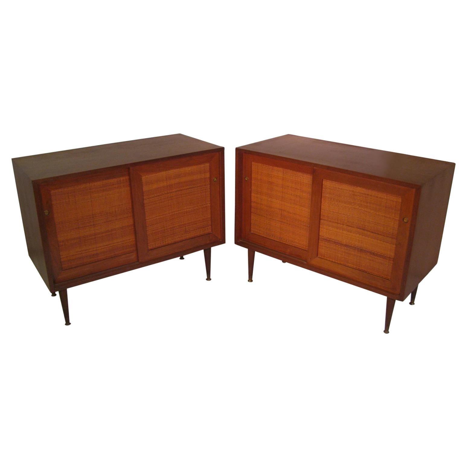 Pair of Petite Mid-Century Modern Walnut Credenzas