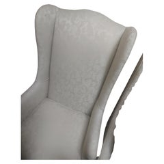 Pair of Petite Mid Century Wing Back Armchairs in " White Damask "