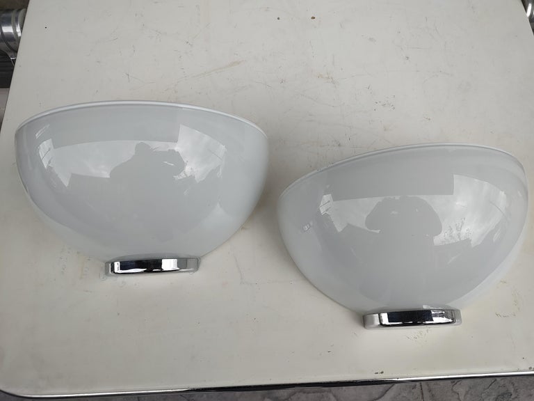 Pair of Petite Milk Glass Sconces by SCE of France For Sale 1