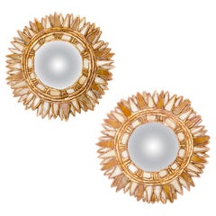 Pair of Petite Mirrors with White and Champagne Glass Manner of Line Vautrin