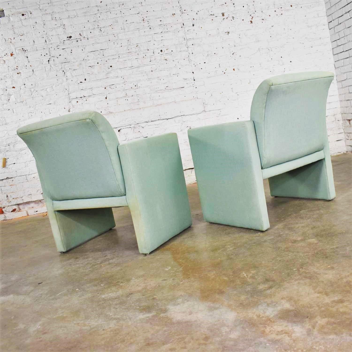Fabric Pair of Petite Modern Accent Chairs in Sea Green