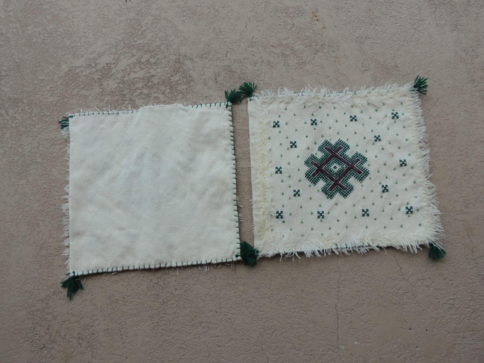 Hand-Crafted Pair of Petite Moroccan Beaded and Embroidered Pillow Covers with Tassels