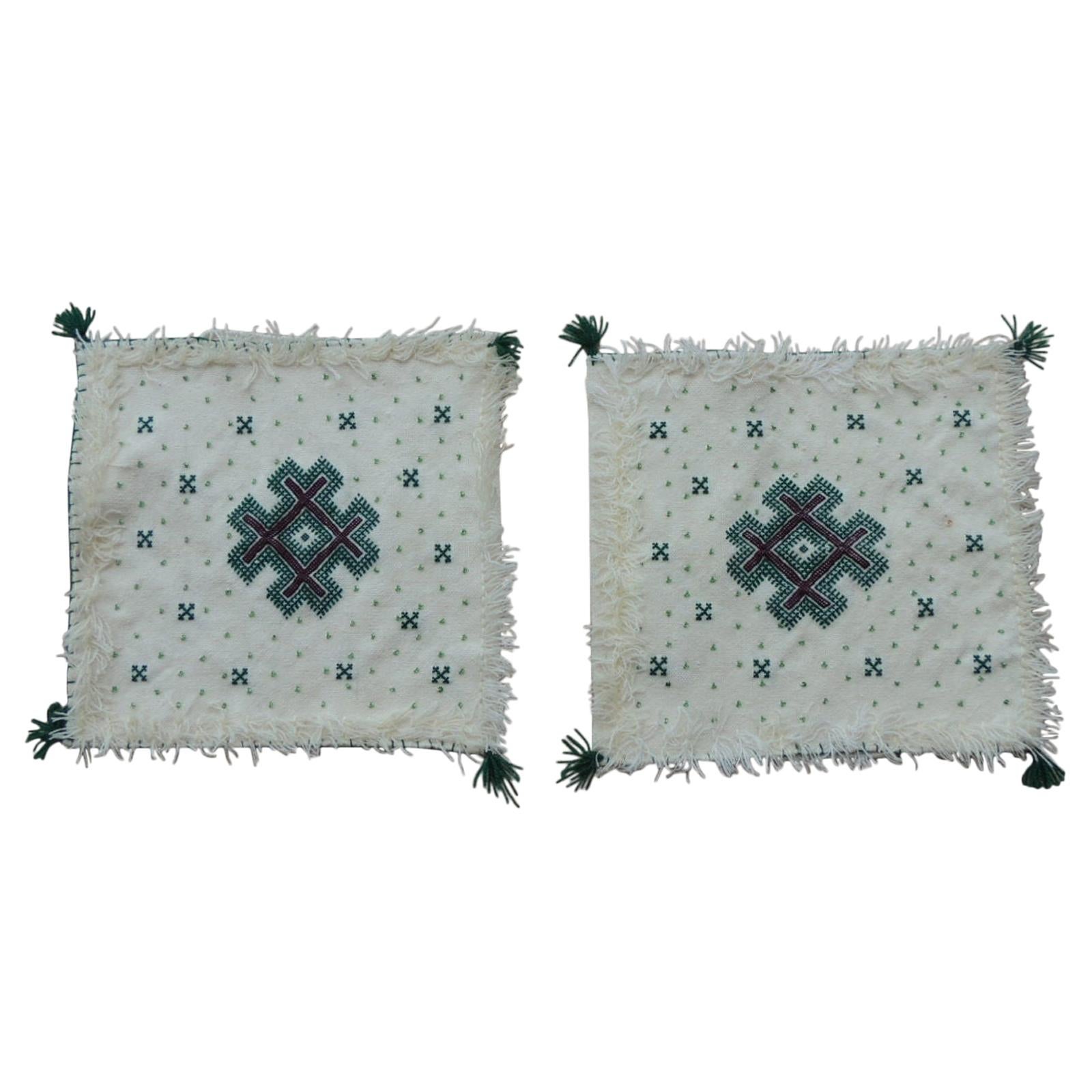 Pair of Petite Moroccan Beaded and Embroidered Pillow Covers with Tassels