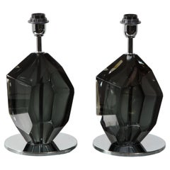 Pair of Petite Murano Glass Faceted Jeweled Table Lamps