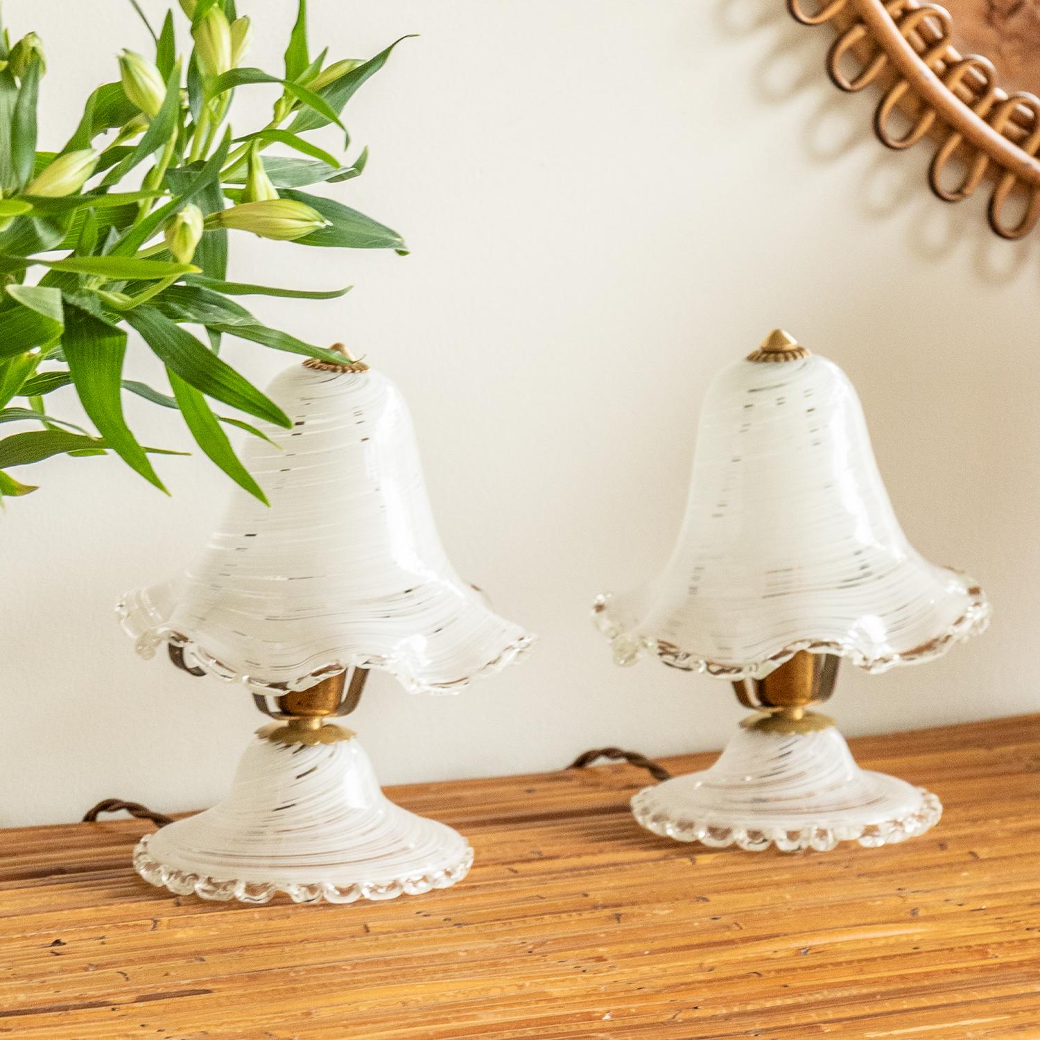 Italian Pair of Petite Murano Glass Table Lamps