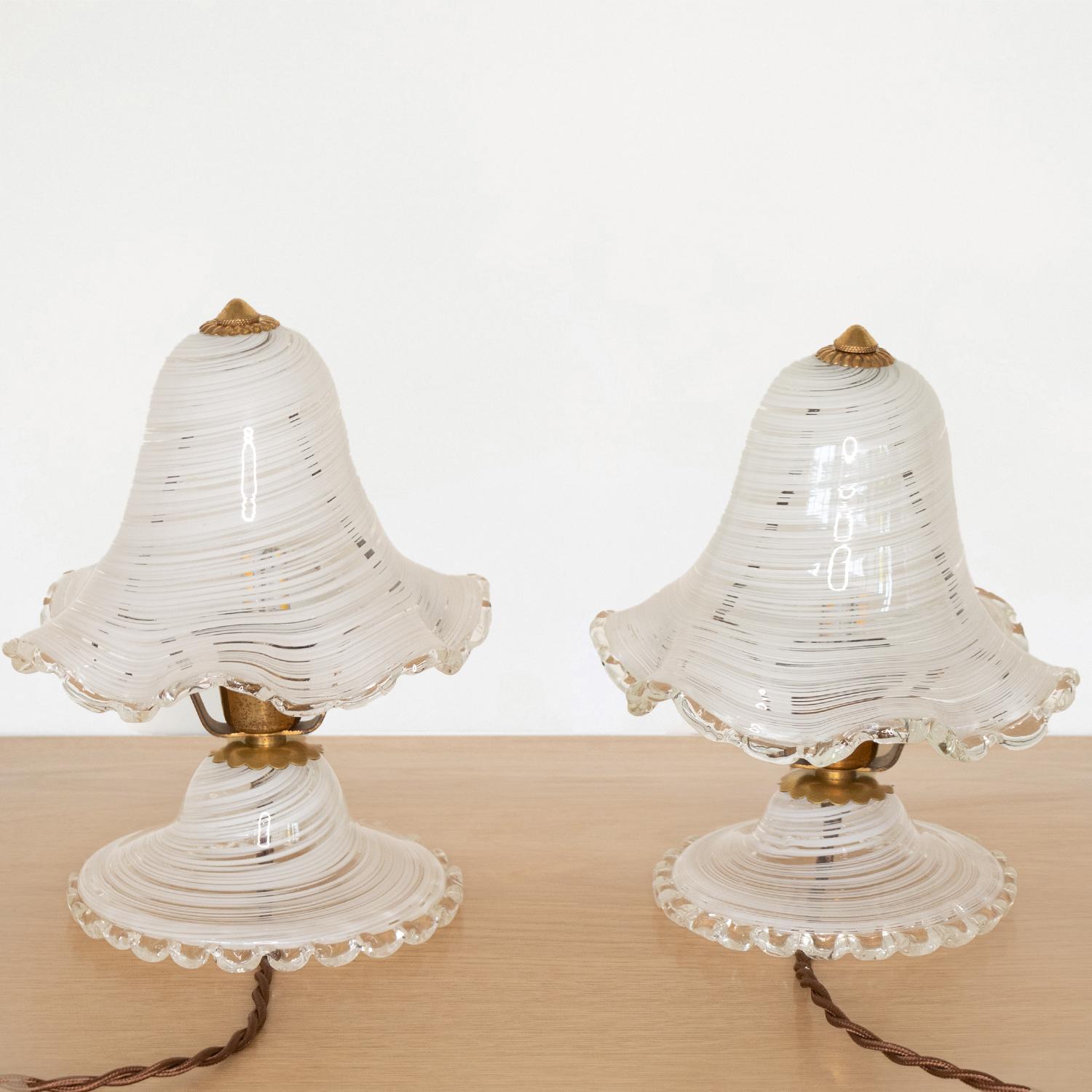 20th Century Pair of Petite Murano Glass Table Lamps