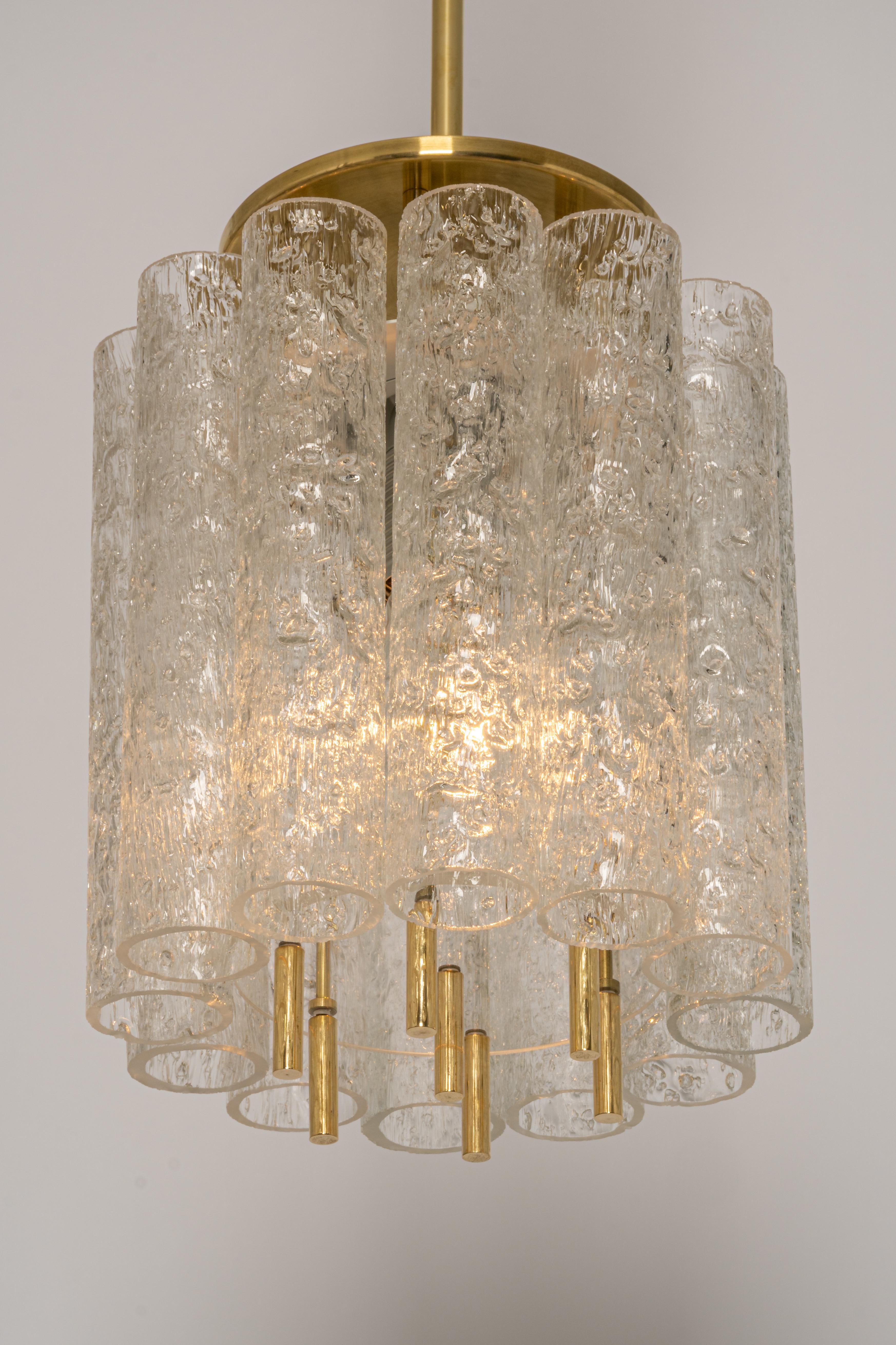 Brass Pair of Petite Murano Glass Tubes Pendant Light by Doria, Germany, 1960s For Sale