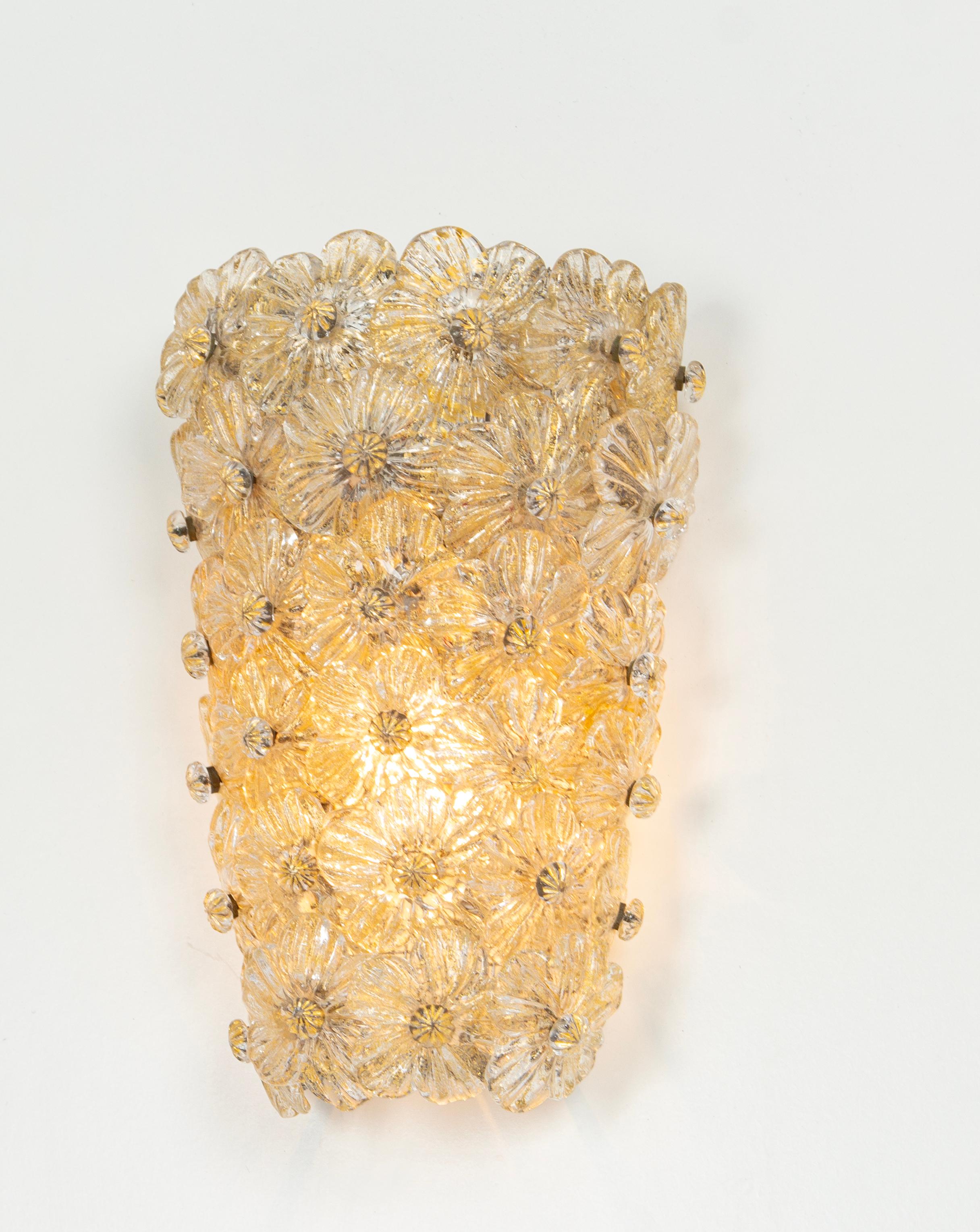 Pair of Petite Murano Glass Wall Sconce by Barovier & Toso, Italy, 1970s For Sale 1